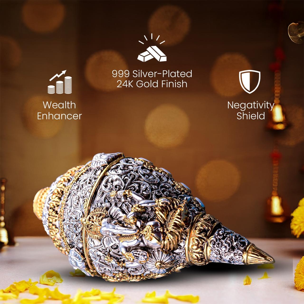 Ganesh Shankh Silver and 24k gold Plated