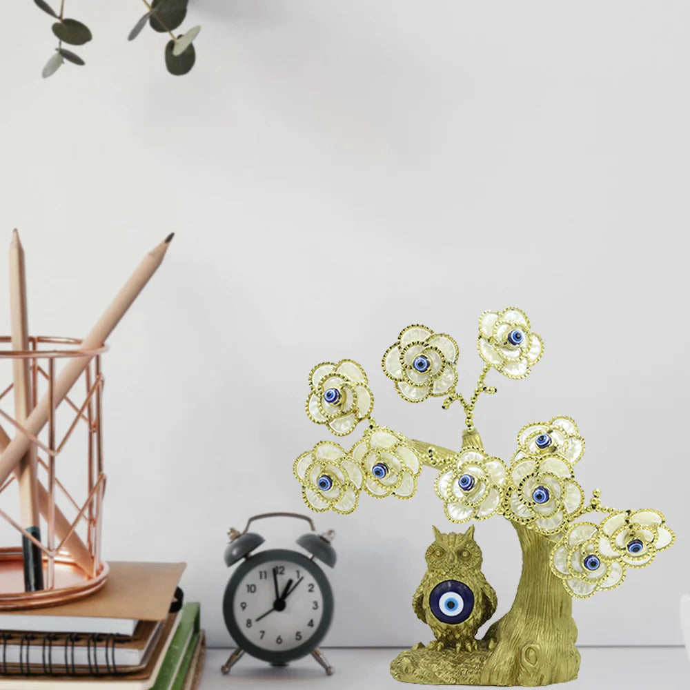 Evil Eye Tree With Golden Owl Desktop Ornament