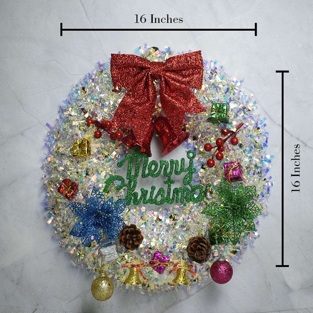 Christmas Silver Wall Bowknot Hanging Decoration – Silver Christmas Wreath Garland, Xmas Party Door Ornament, Christmas Decorations for Home, Front Door Seasonal Décor