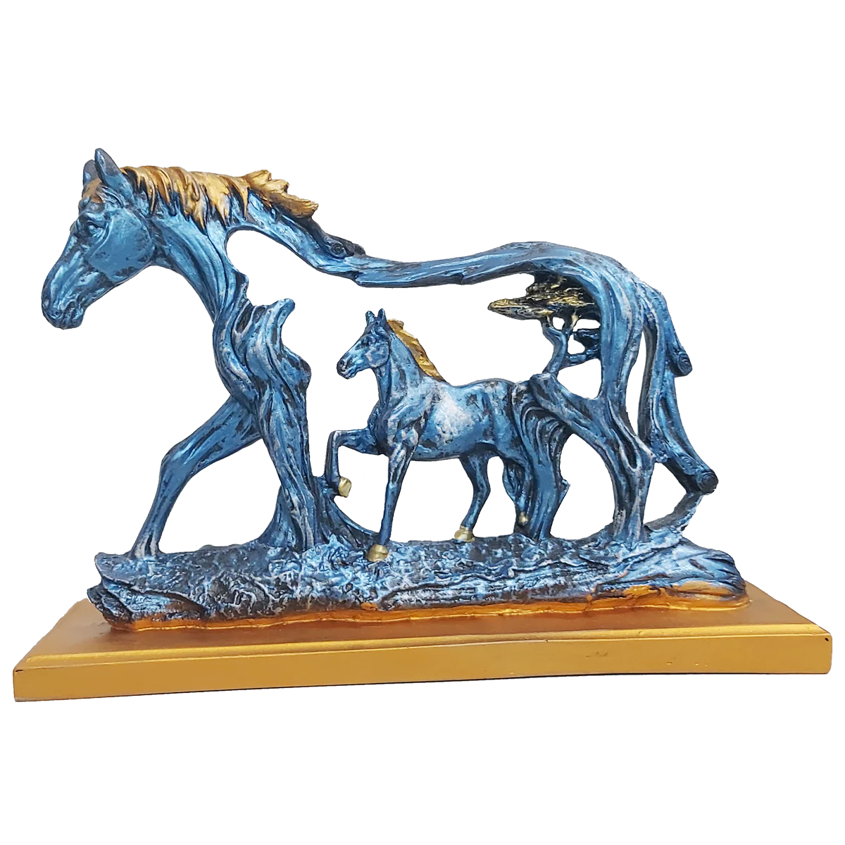 Golden Blue Feng Shui Galloping Horse Statue Height 22 CM