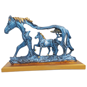 Golden Blue Feng Shui Galloping Horse Statue Height 22 CM