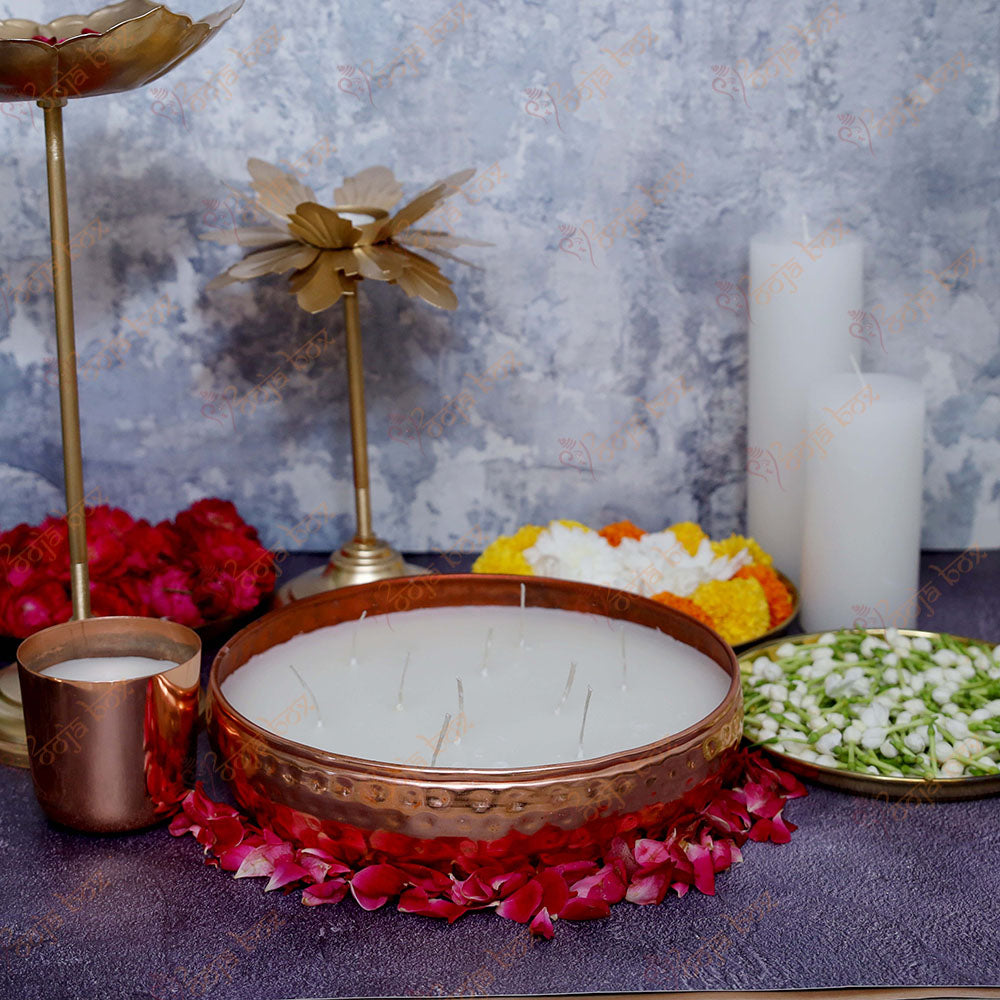 Copper Multi Wick Scented Candle Urli For Pooja Room Decoration