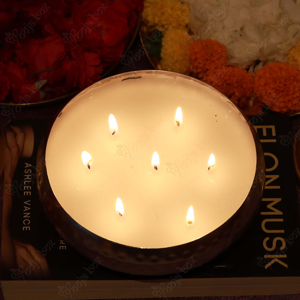 Copper Multi Wick Scented Candle Urli For Pooja Room Decoration