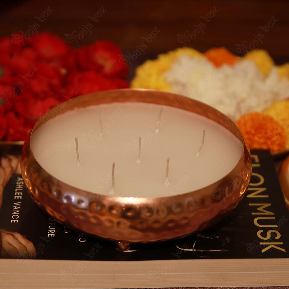 Copper Multi Wick Scented Candle Urli For Pooja Room Decoration