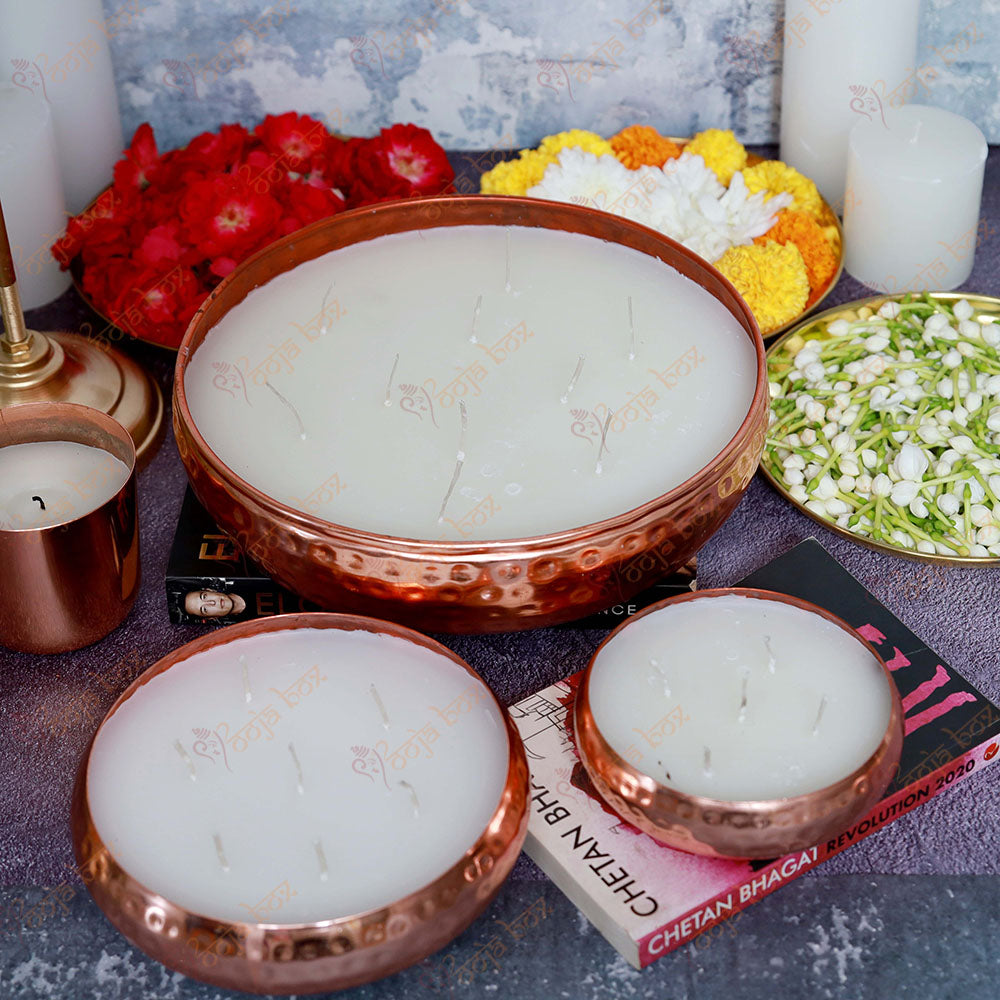 Copper Multi Wick Scented Candle Urli For Pooja Room Decoration