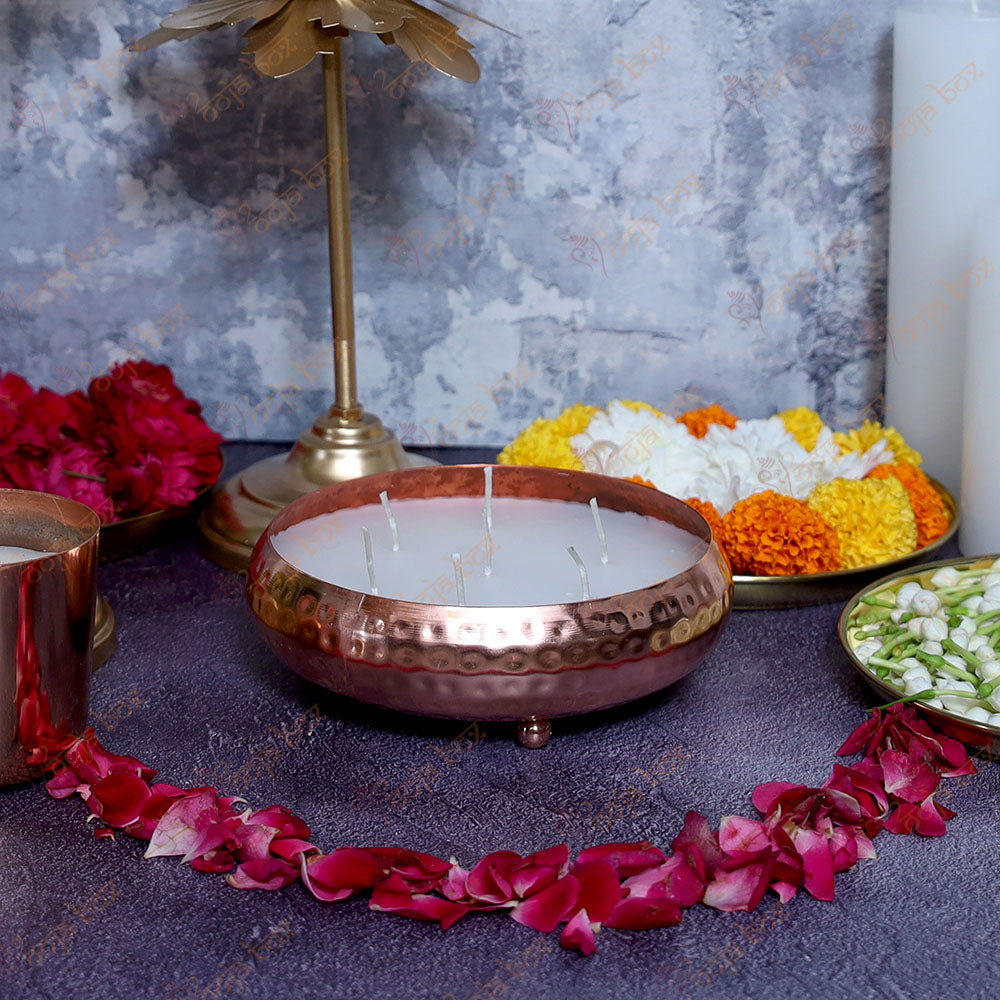 Copper Multi Wick Scented Candle Urli For Pooja Room Decoration